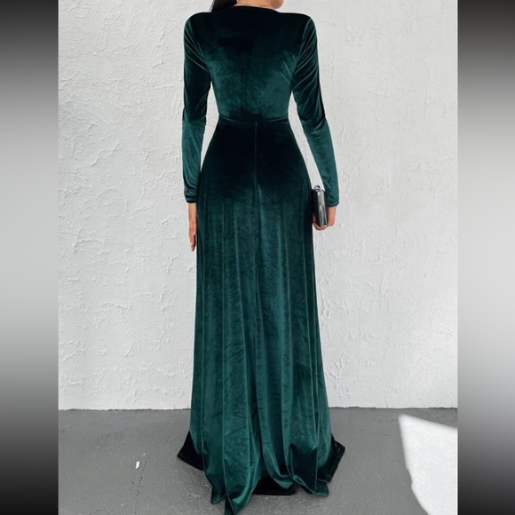 Luxe slit thigh long sleeve party formal evening prom wedding gown dress - Picture 14 of 16